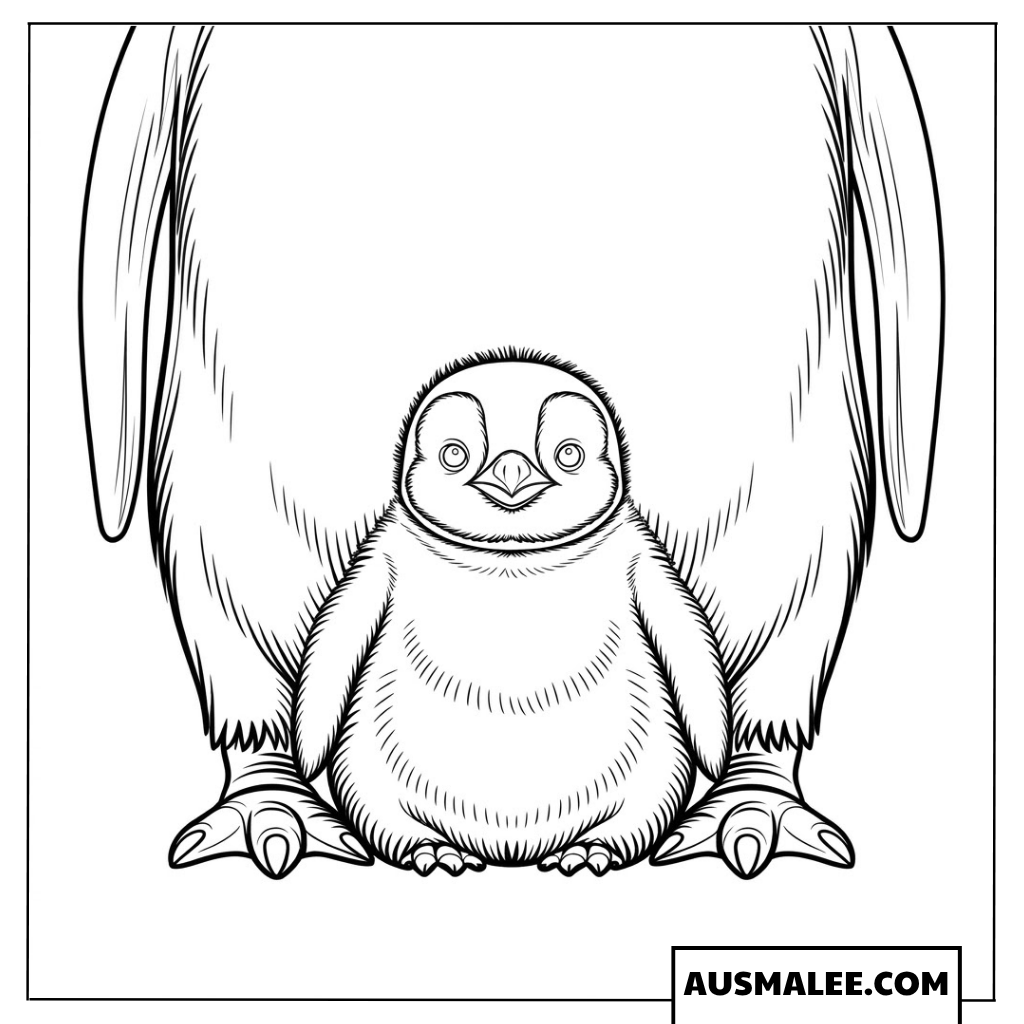 Pinguinbaby Ausmalbild zwischen den Eltern