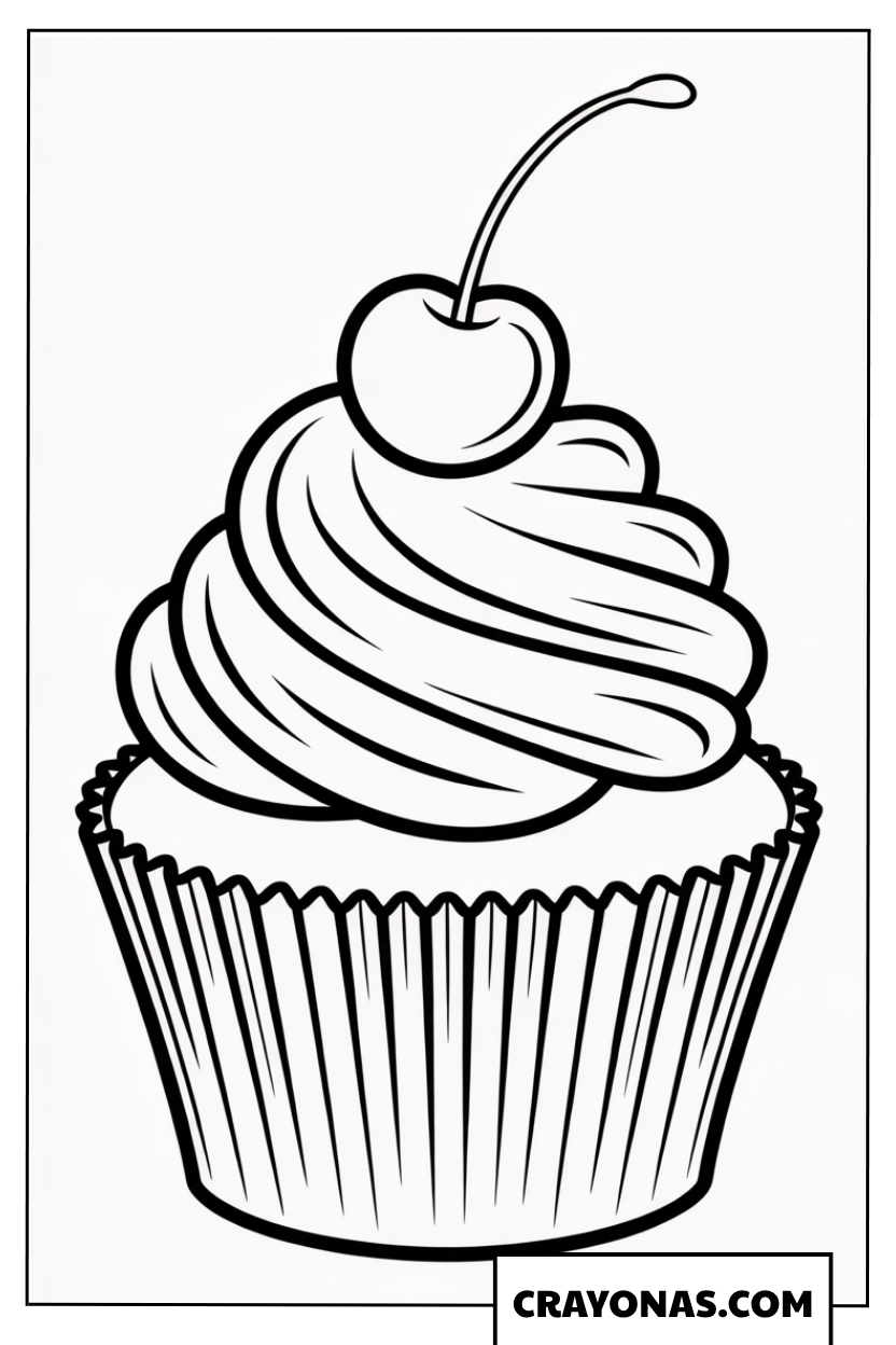 Ausmalbild Cupcake mit Kirsche