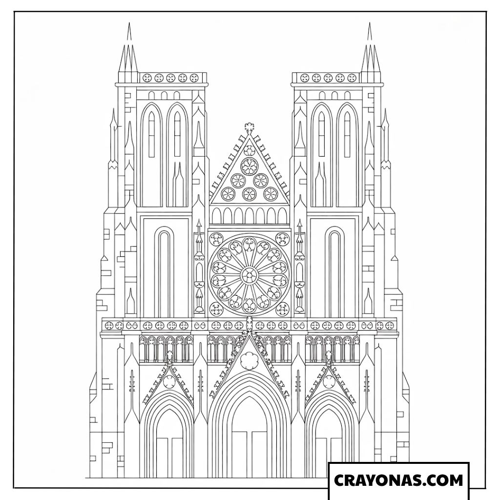 Ausmalbild einer gotischen Kirchenfassade