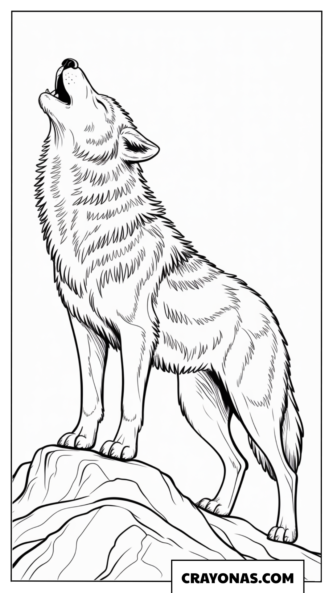 Ausmalbild eines Wolfes, der den Mond anheult