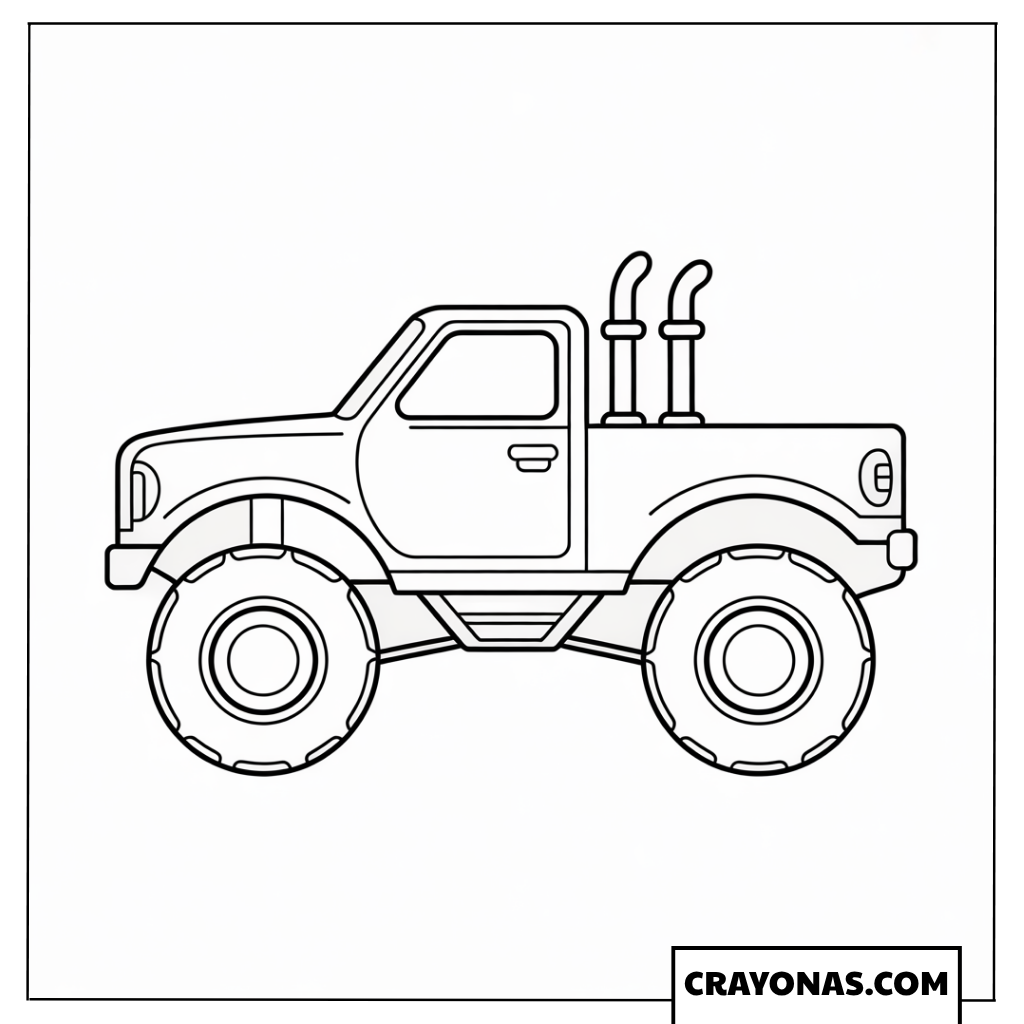 Ausmalbild einfacher Monster Truck mit Auspuffrohren