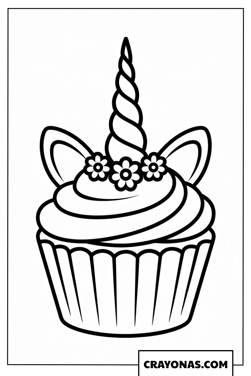 Ausmalbild Einhorn-Cupcake
