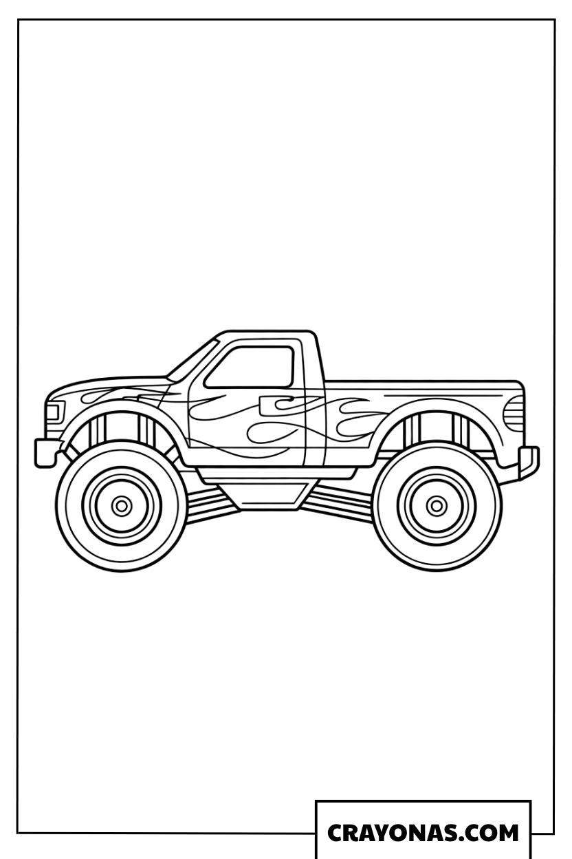 Ausmalbild Hot Wheels Monster Truck im Profil