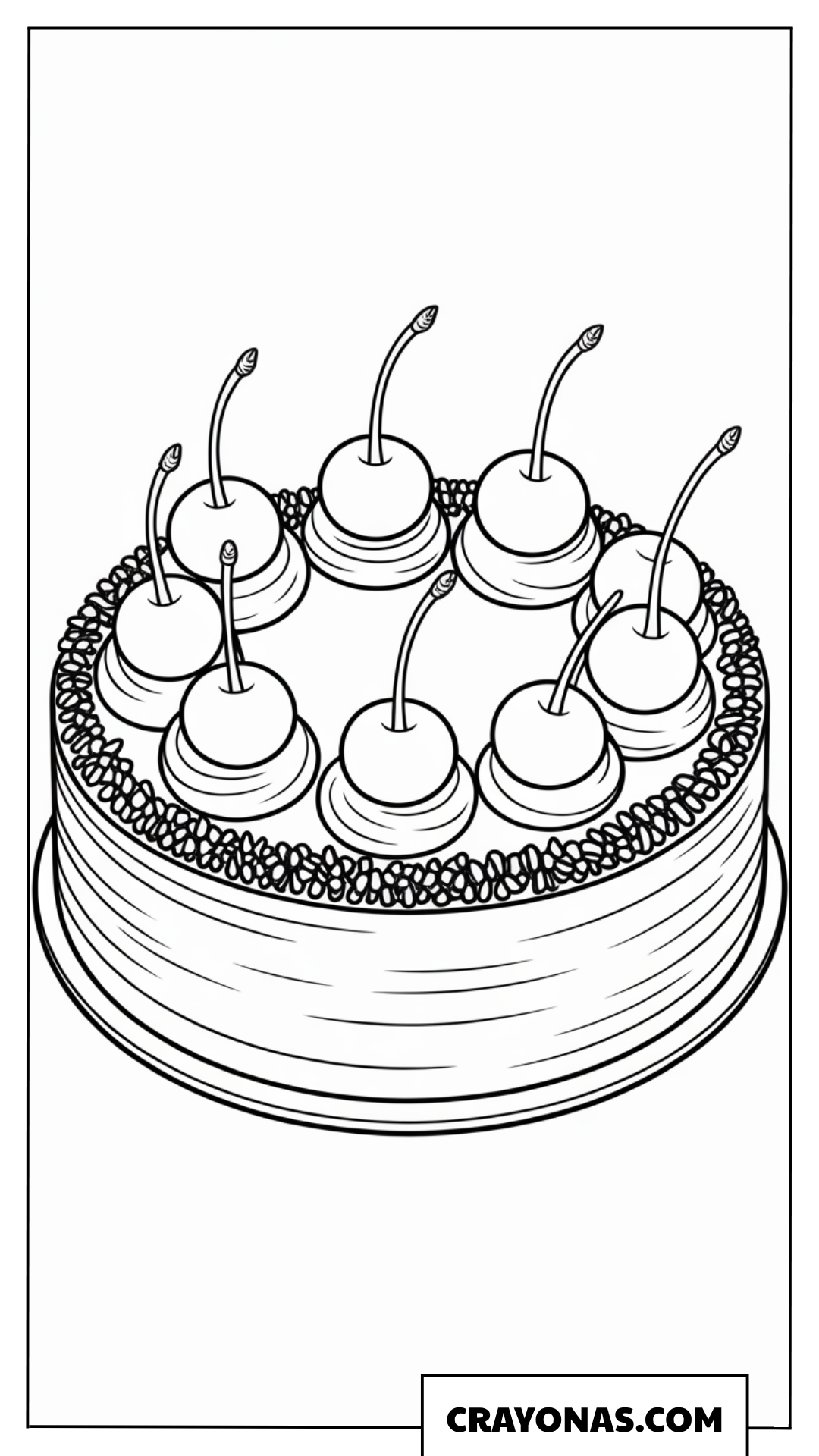 Ausmalbild Kuchen dekoriert mit Kirschen
