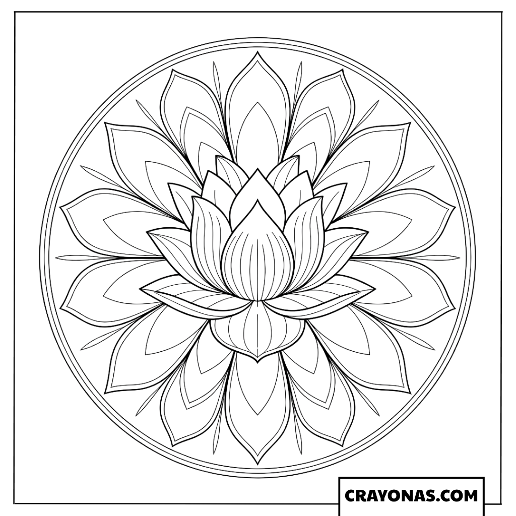 Ausmalbild Mandala mit stilisierter Lotusblüte
