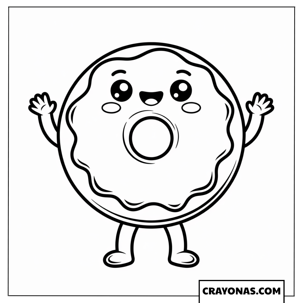 Ausmalbild niedlicher, lebendiger Donut
