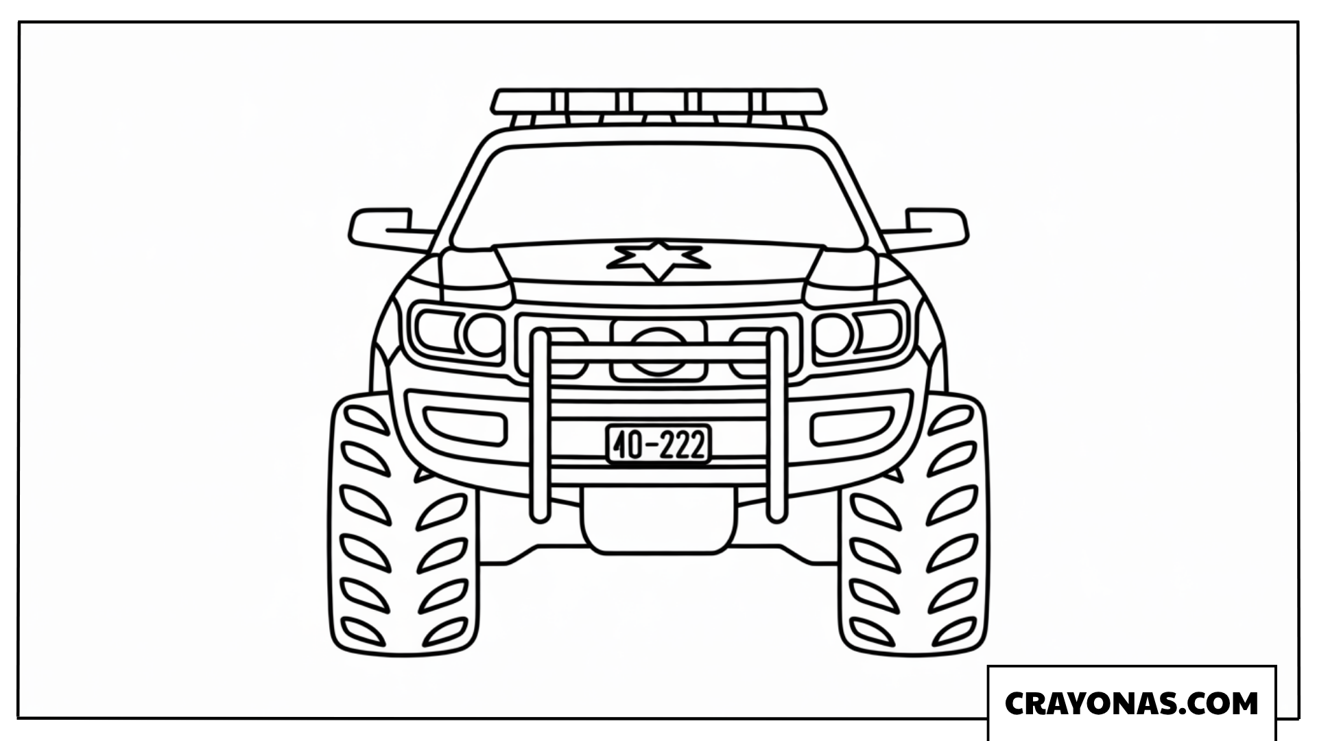 Ausmalbild Polizei-Monster-Truck mit Frontschutzbügel