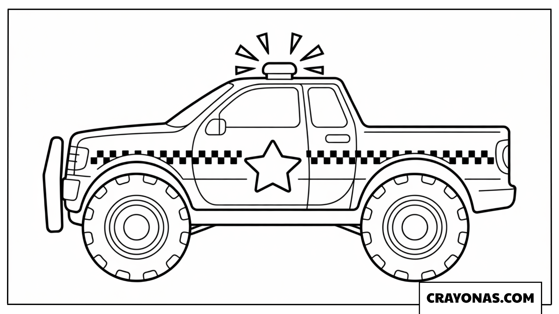Ausmalbild Polizei-Monster-Truck mit Schachbrettmuster