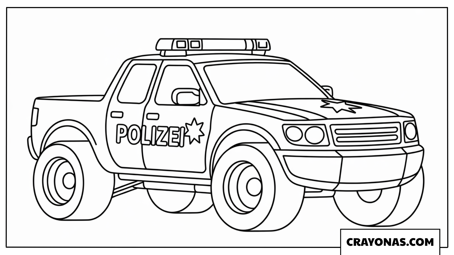 Ausmalbild Polizei-Monster-Truck mit Sirene