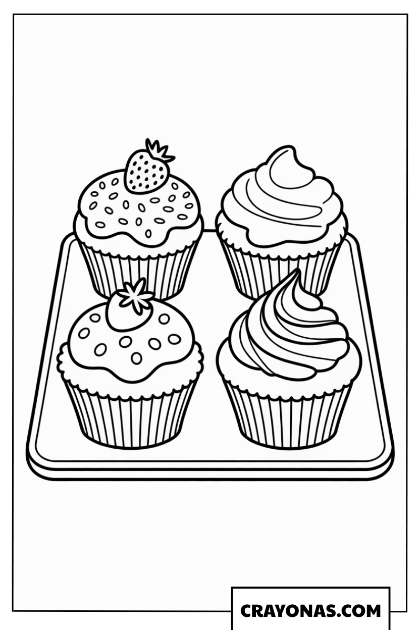 Ausmalbild Set von vier kleinen Cupcakes