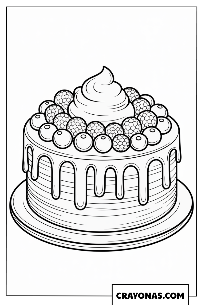 Ausmalbild Torte mit Beeren und Sahnehaube