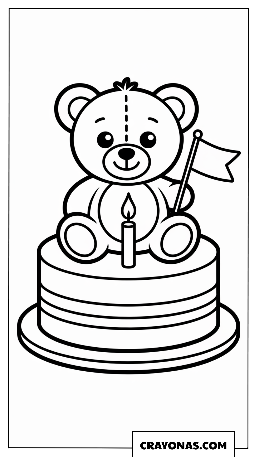Ausmalbild Torte mit Teddybär-Figur