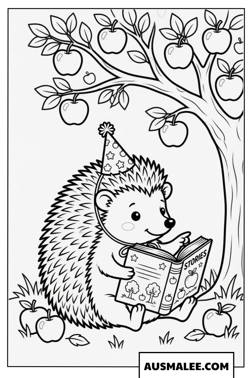 Igel Ausmalbild Apfelbaum Lesen