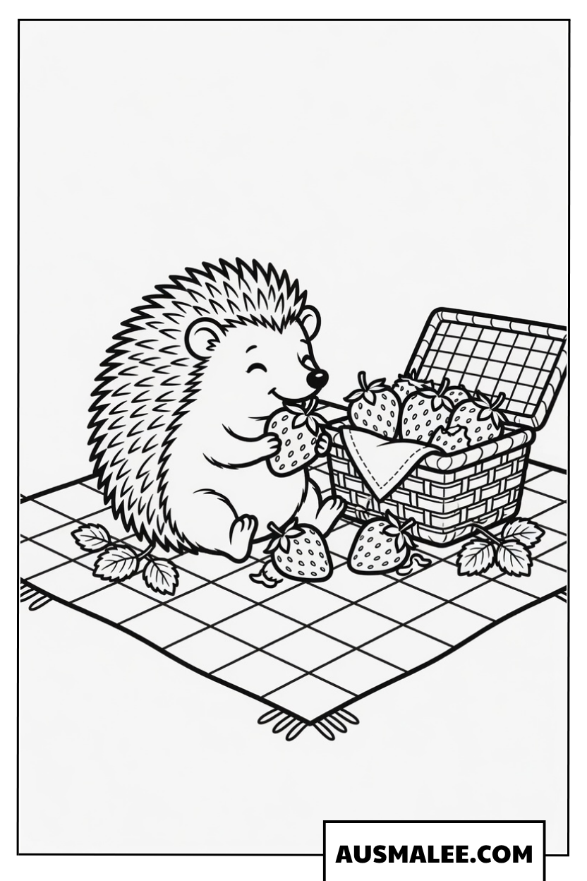 Igel Ausmalbild Erdbeeren Picknick