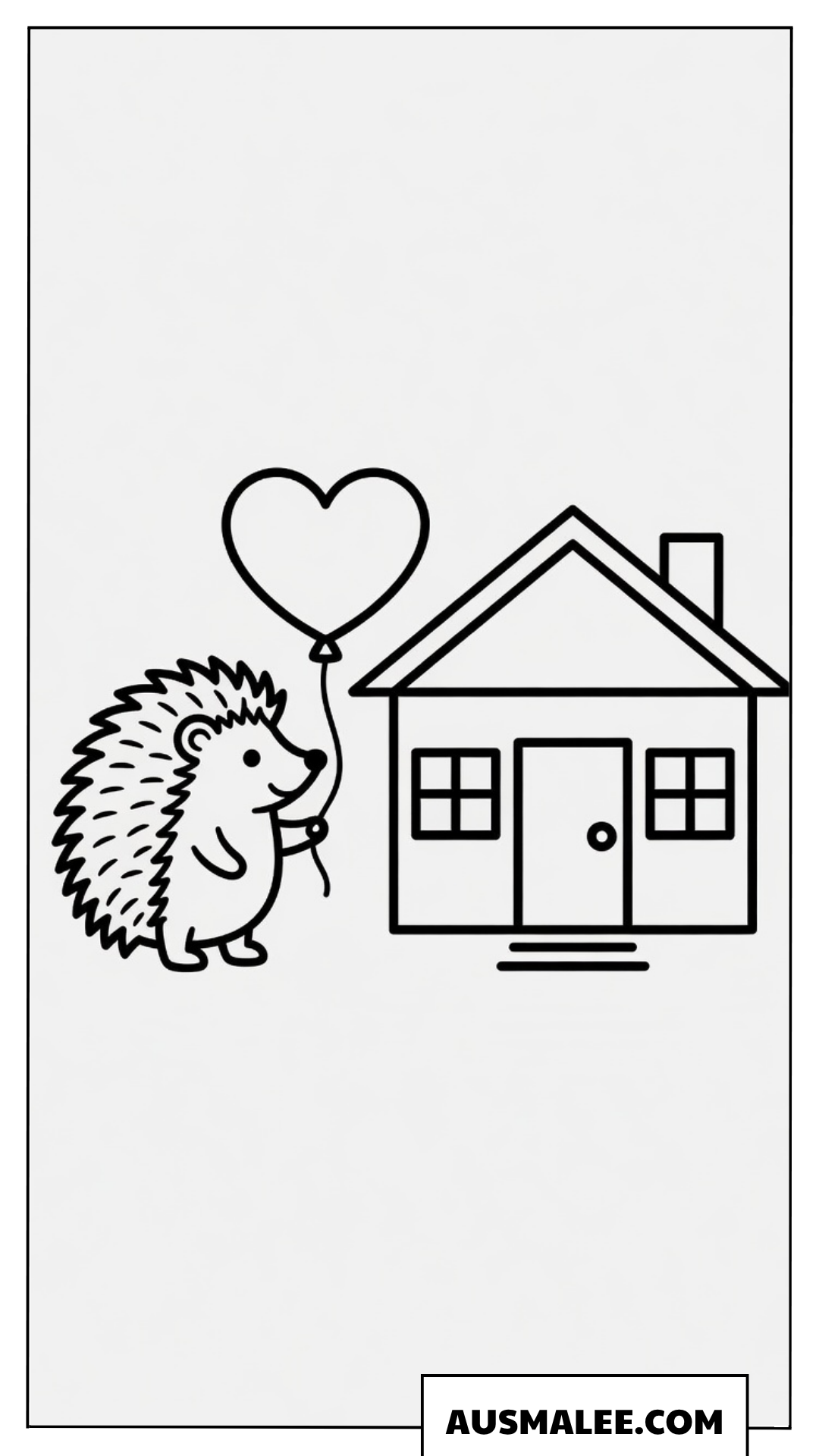 Igel Ausmalbild Haus mit Herzballon