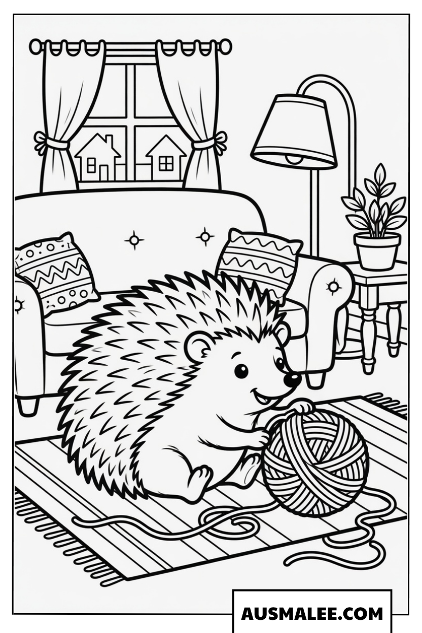 Igel Ausmalbild mit Wollknäuel