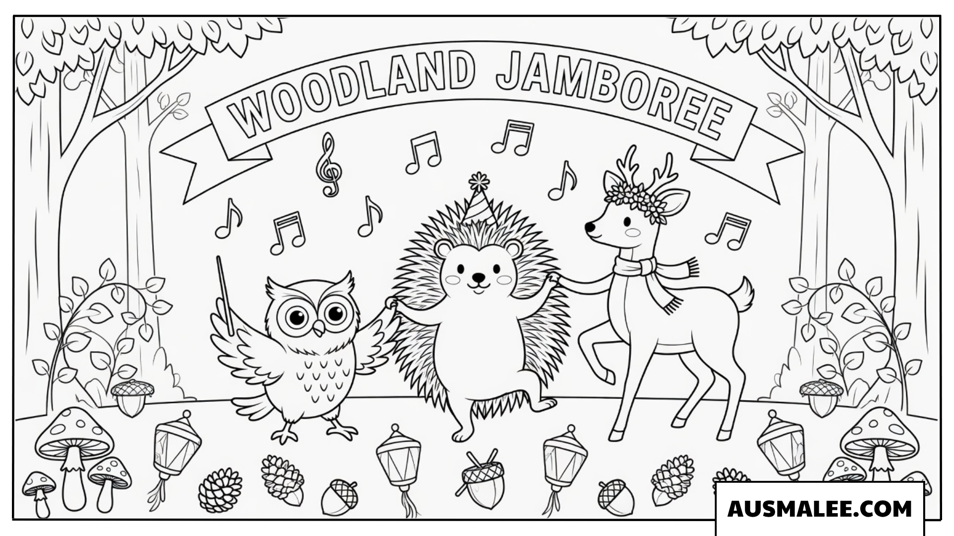 Igel Ausmalbild Woodland Jamboree
