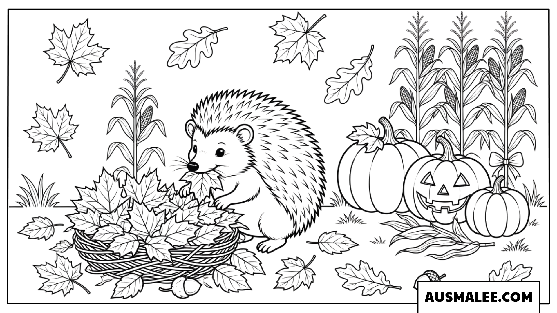 Igel bei der Kürbis- und Maisernte im Herbst