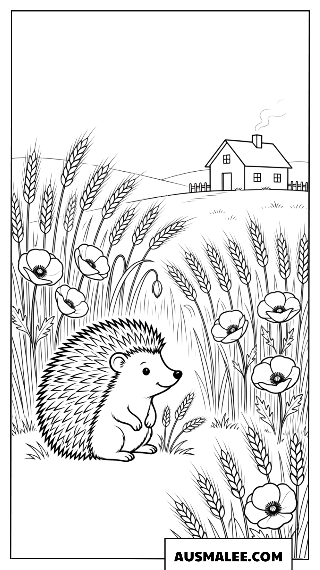 Igel im Getreidefeld vor dem Landhaus