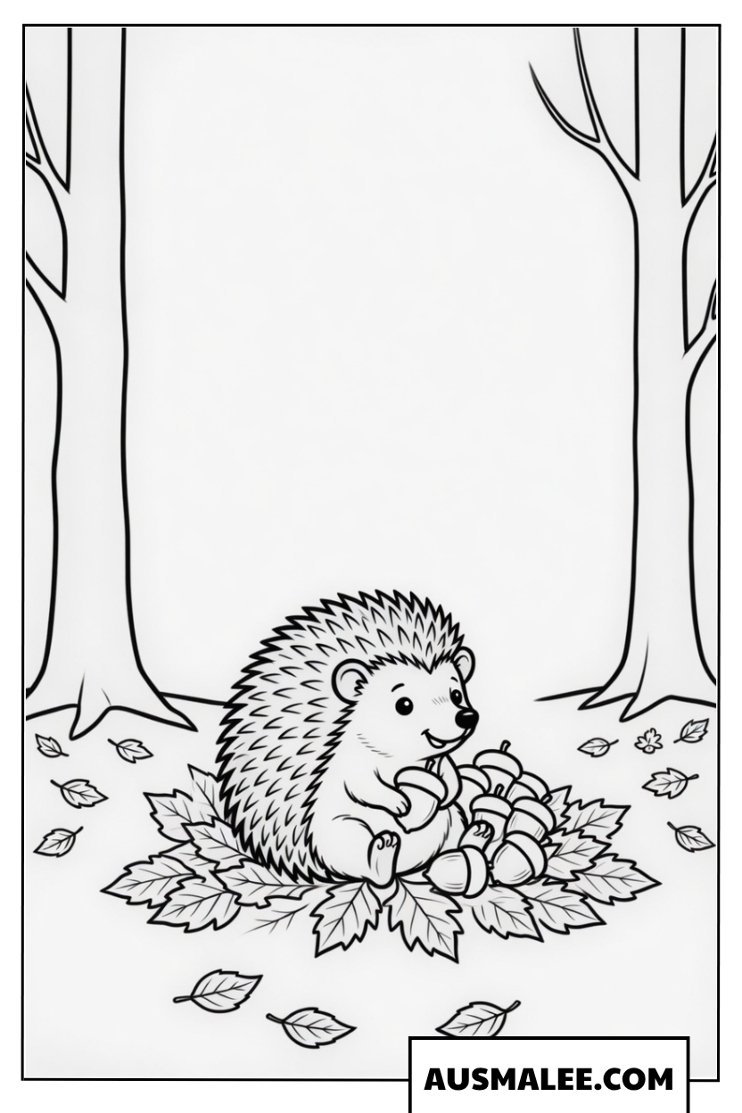 Igel sammelt Eicheln im Herbst