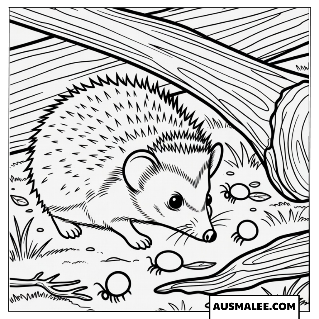 Igel unter Baumstämmen