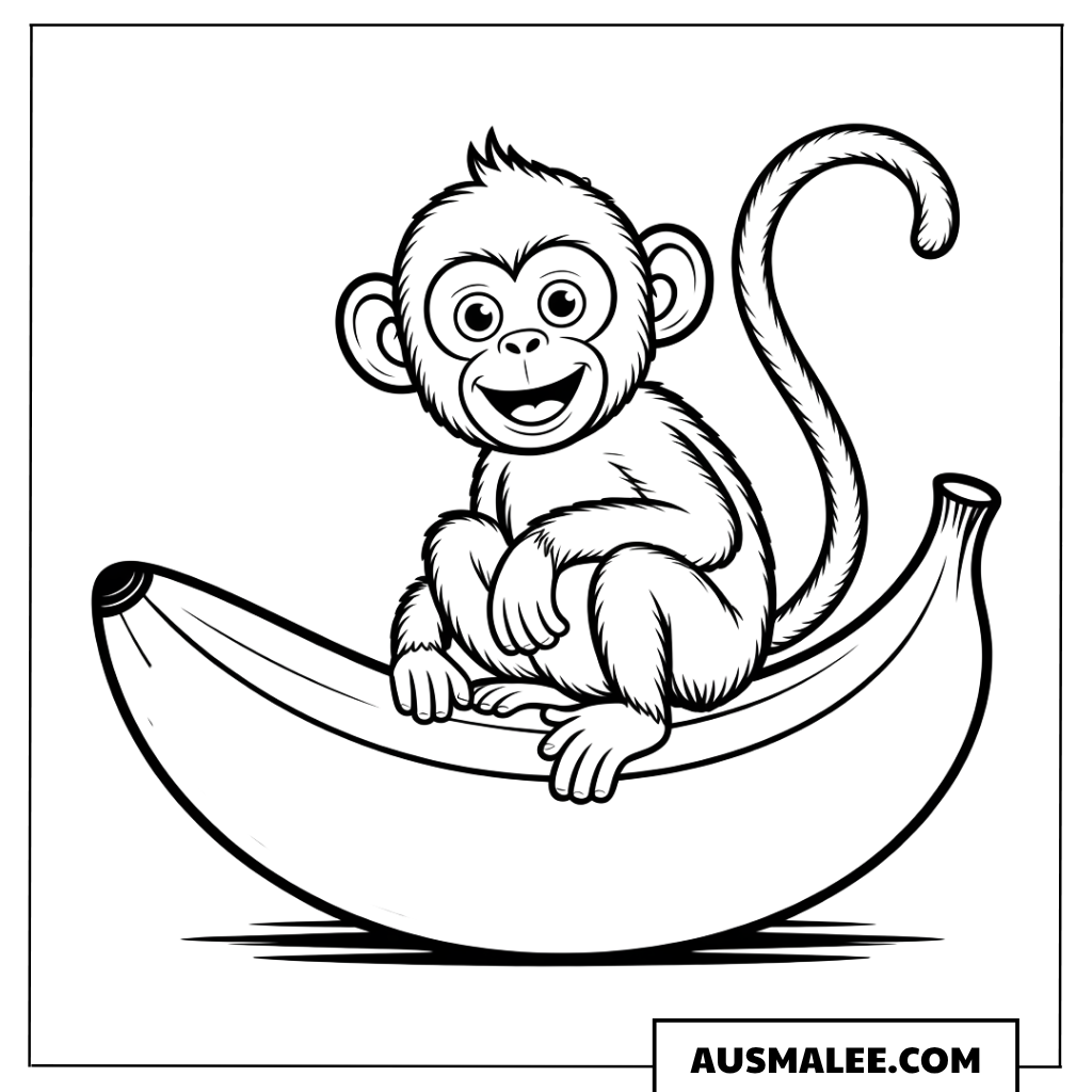 Affe auf Banane ausmalbild