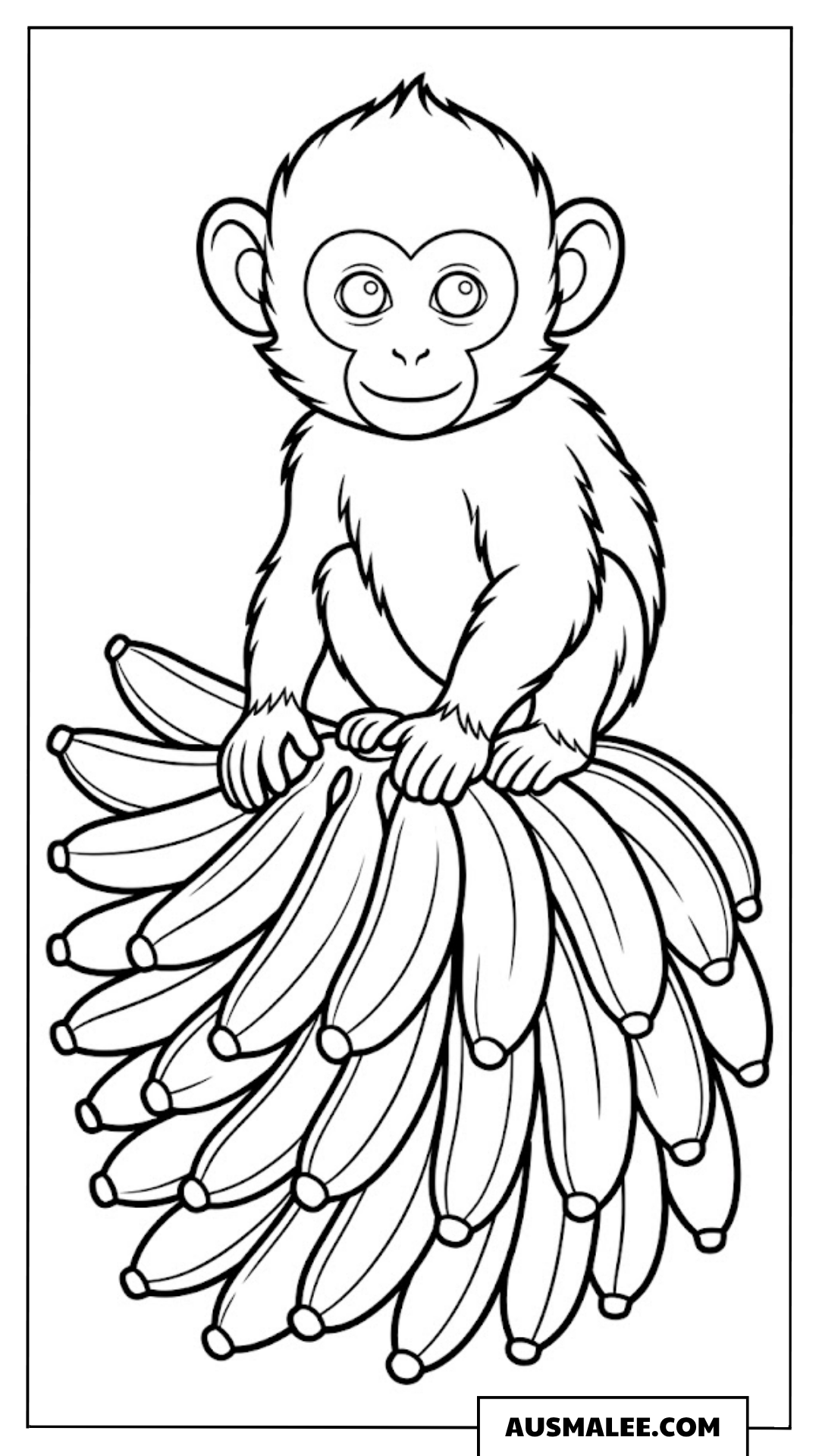 Affe auf Bananenstaude ausmalbild