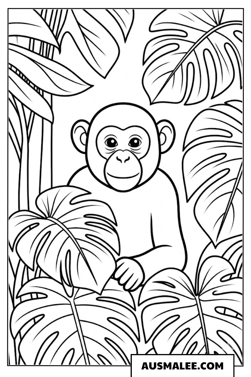 Affe im Dschungel ausmalbild