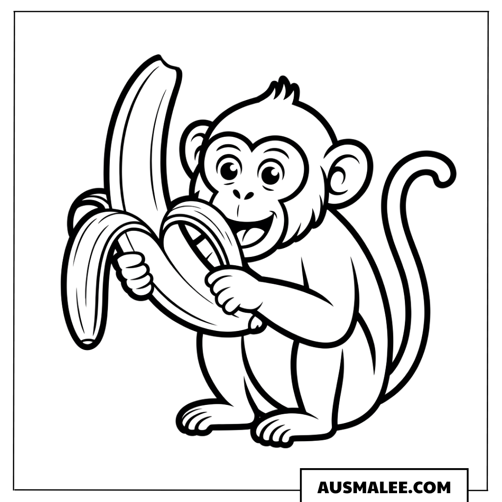 Affe isst Banane ausmalbild