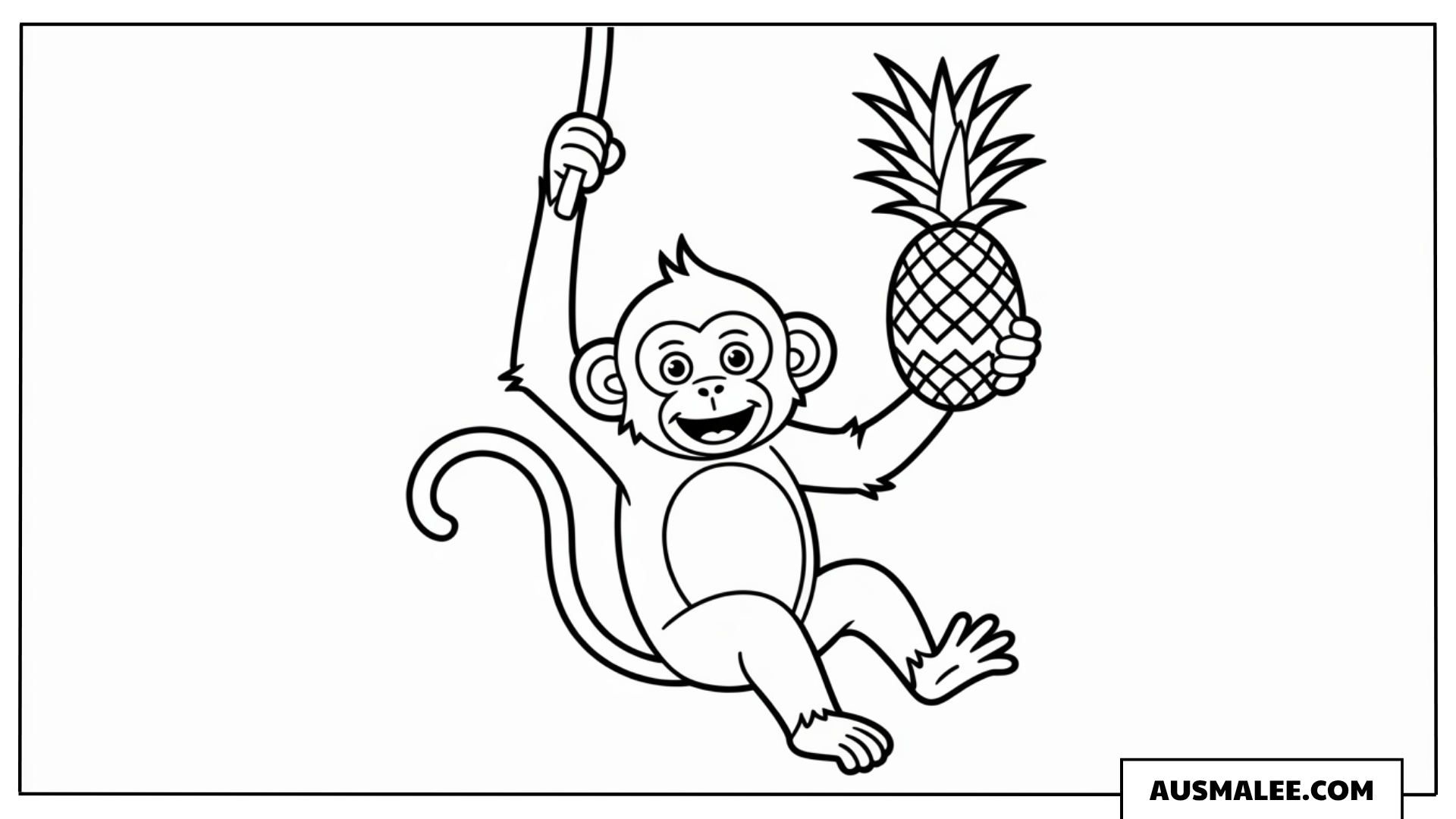 Affe mit Ananas auf der Liane ausmalbild