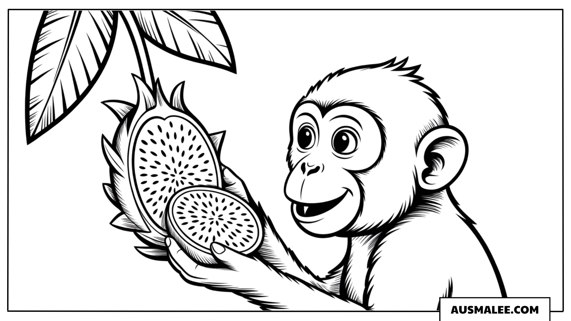Affe mit Drachenfrucht ausmalbild