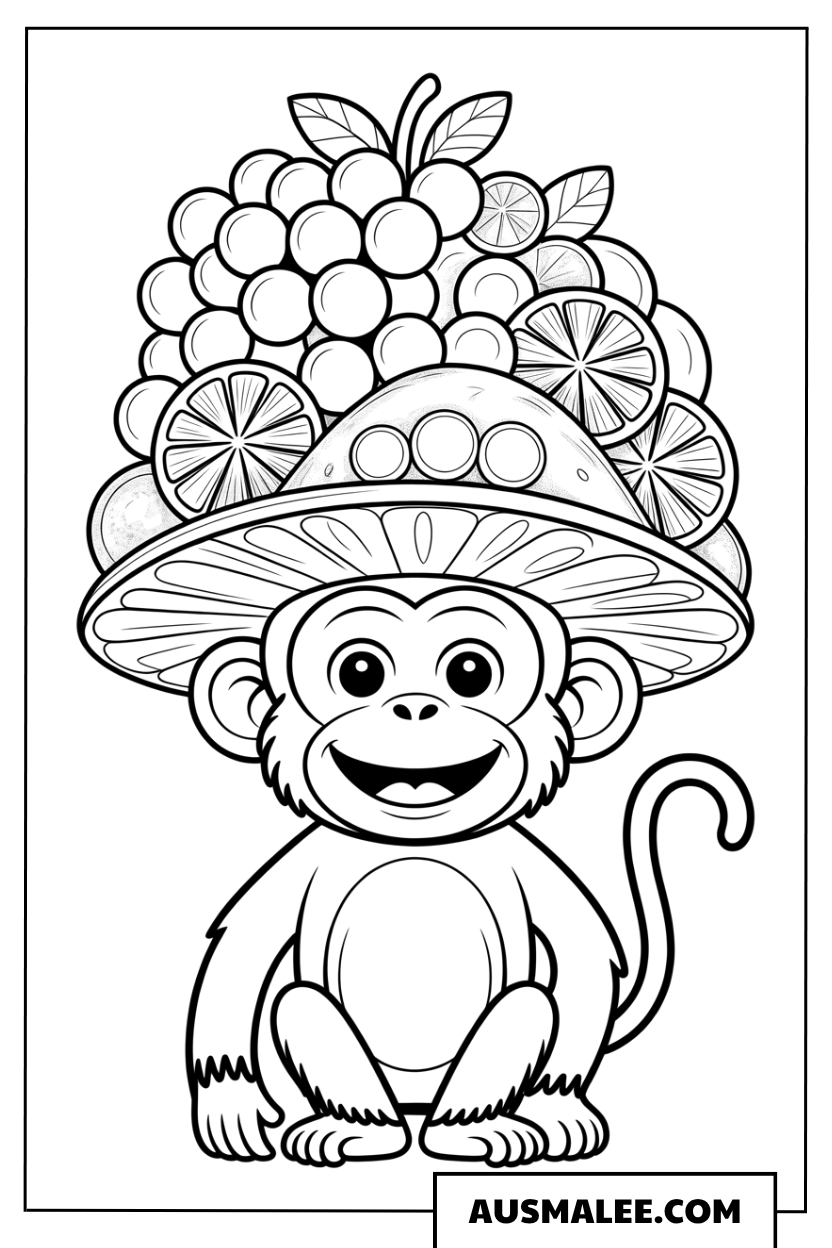 Affe mit Fruchthut ausmalbild