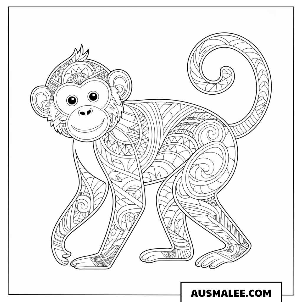 Affe mit Henna-Muster ausmalbild
