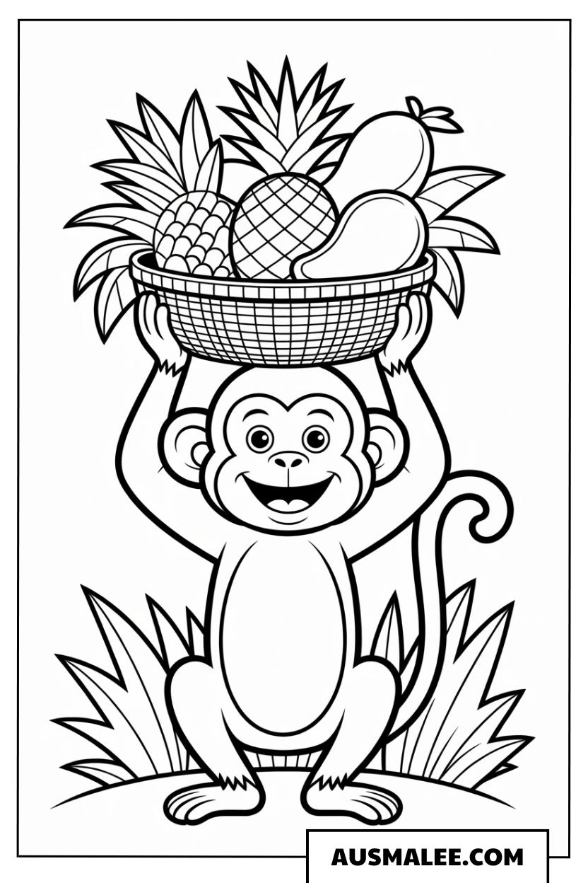 Affe mit Obstkorb ausmalbild