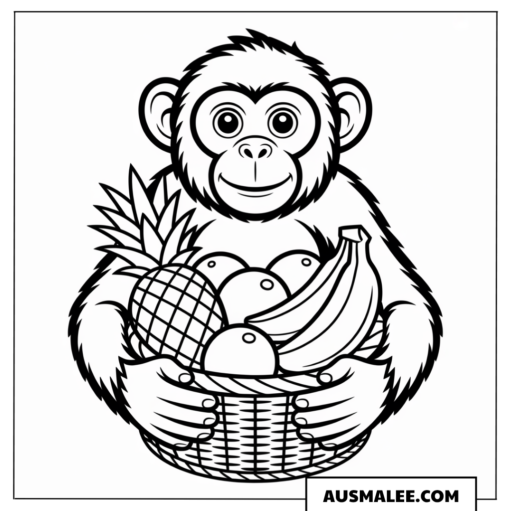 Affe mit Obstkorb ausmalbild