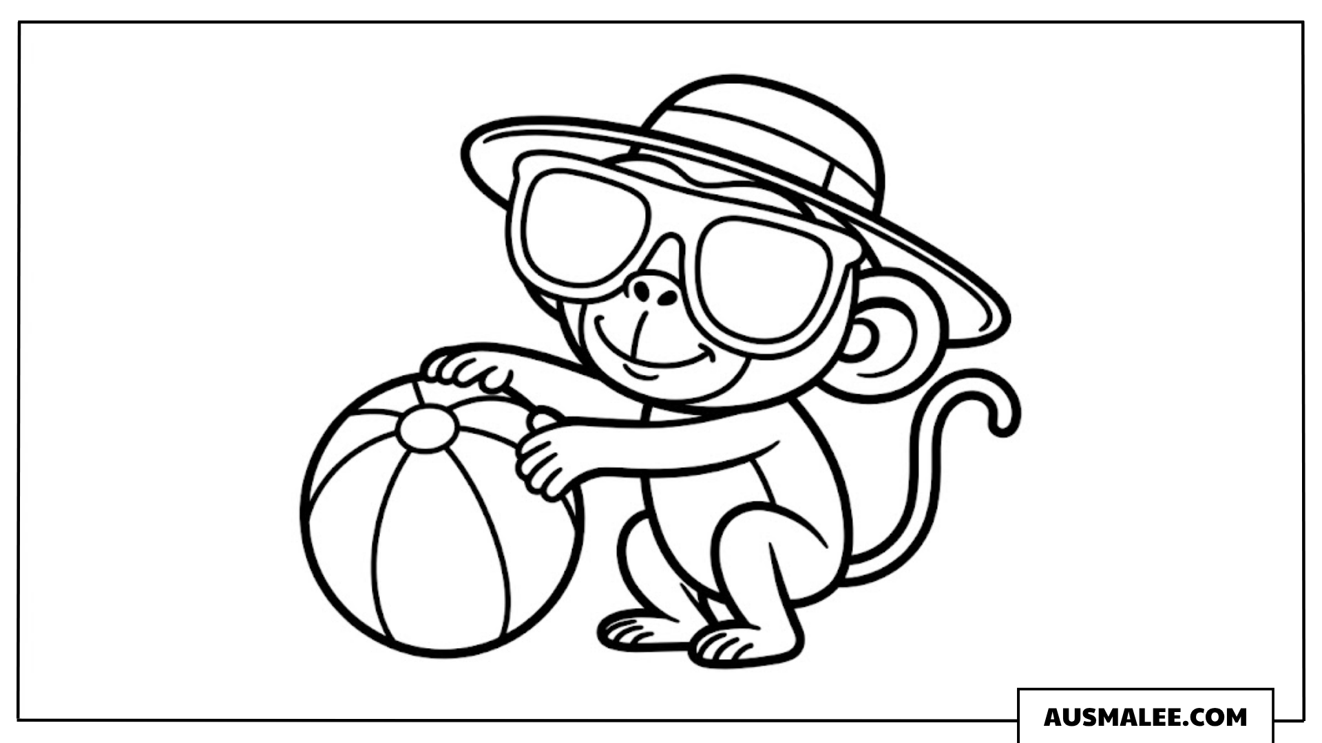 Affe mit Sonnenbrille und Ball ausmalbild