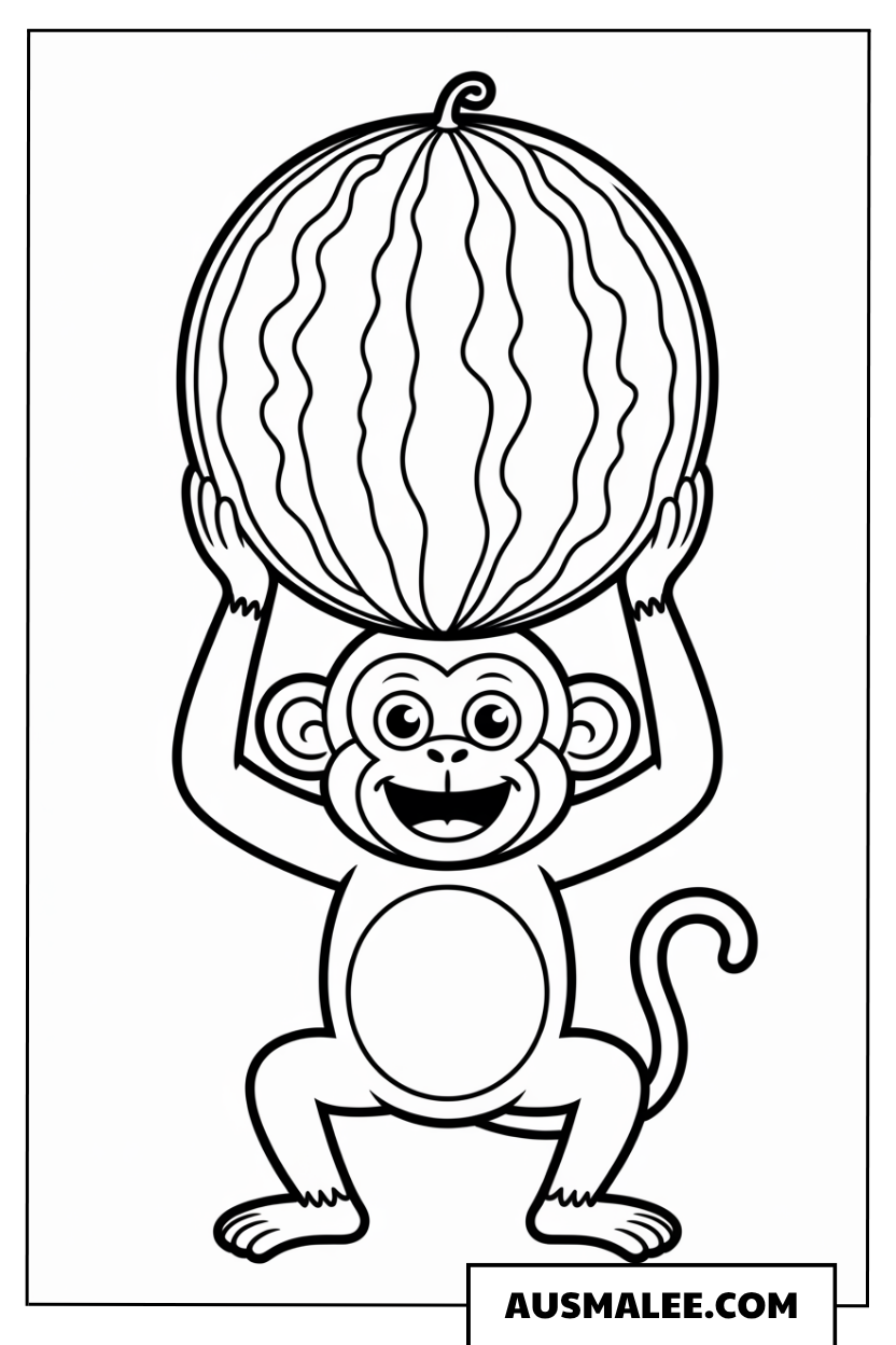 Affe trägt Wassermelone ausmalbild