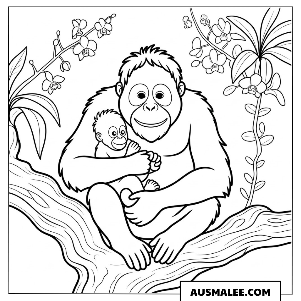 Affenmutter mit Baby ausmalbild