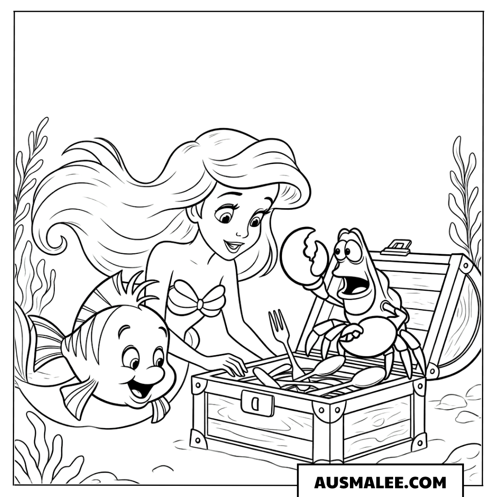 Arielle, Fabius und Sebastian beim Schatz ausmalbild