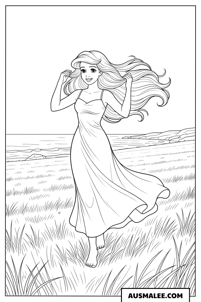 Arielle läuft durch das Feld ausmalbild