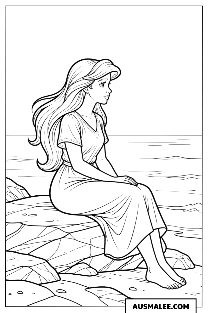 Arielle sitzt auf den Felsen ausmalbild