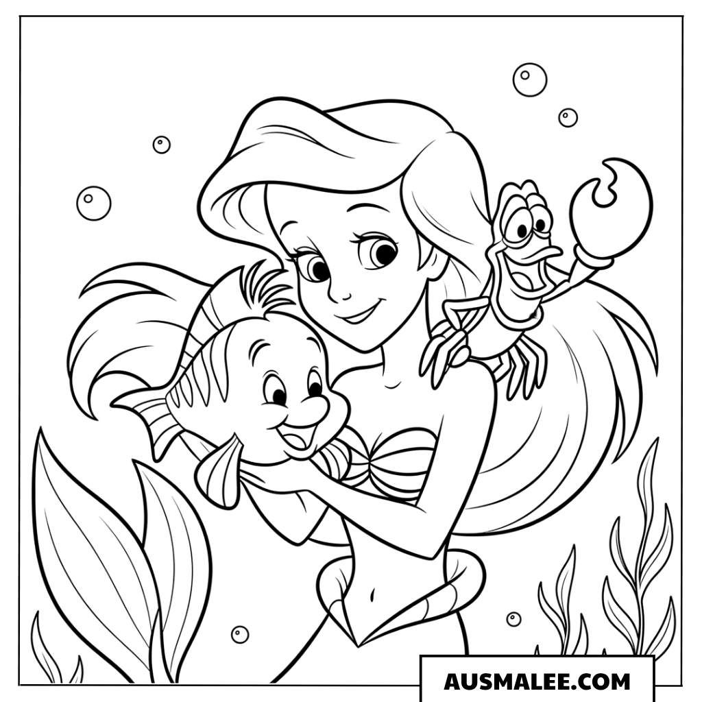 Arielle und Fabius kuscheln ausmalbild