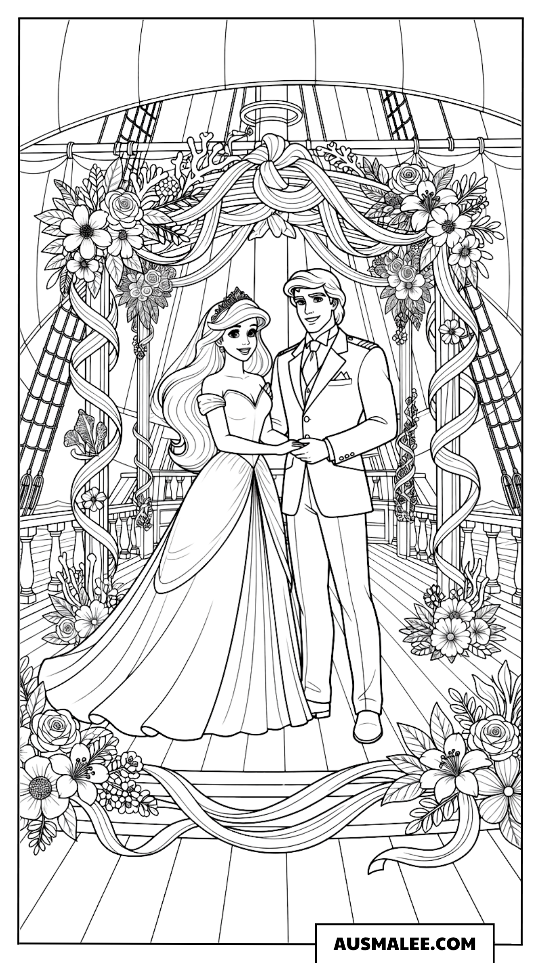 Arielle und Prinz Erik bei der Hochzeit ausmalbild