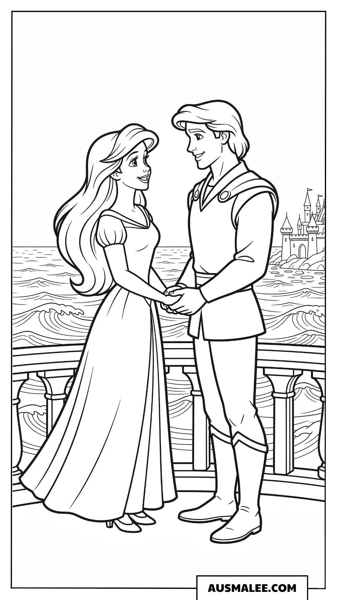 Arielle und Prinz Erik im Boot ausmalbild