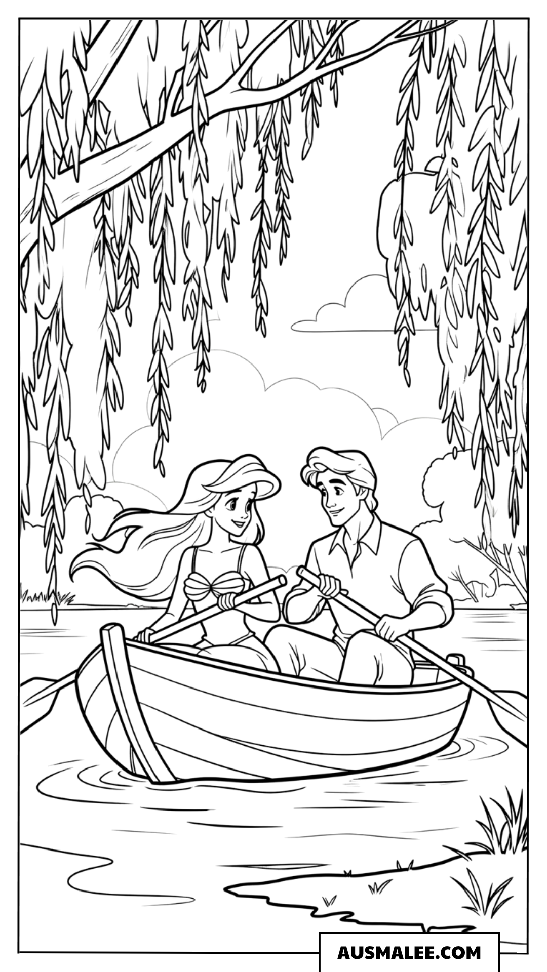Arielle und Prinz Erik im Boot ausmalbild