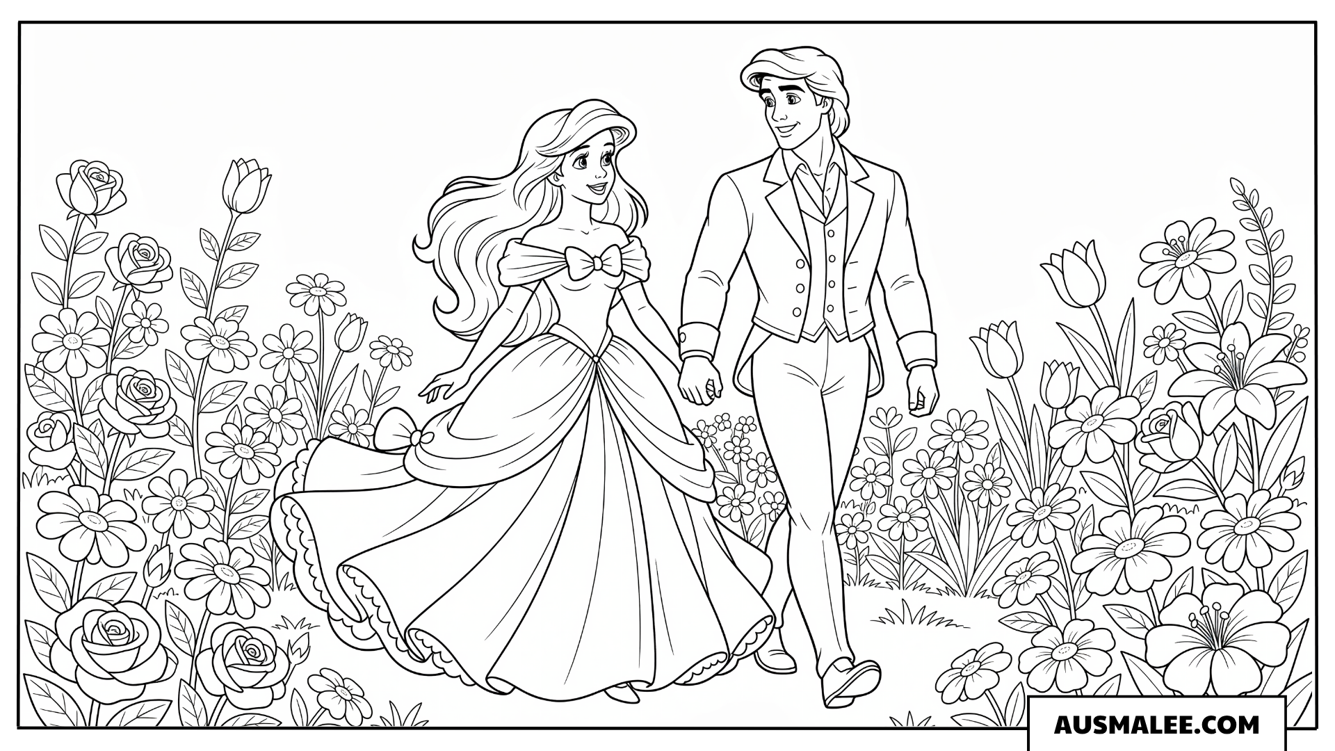 Arielle und Prinz Erik im Garten ausmalbild