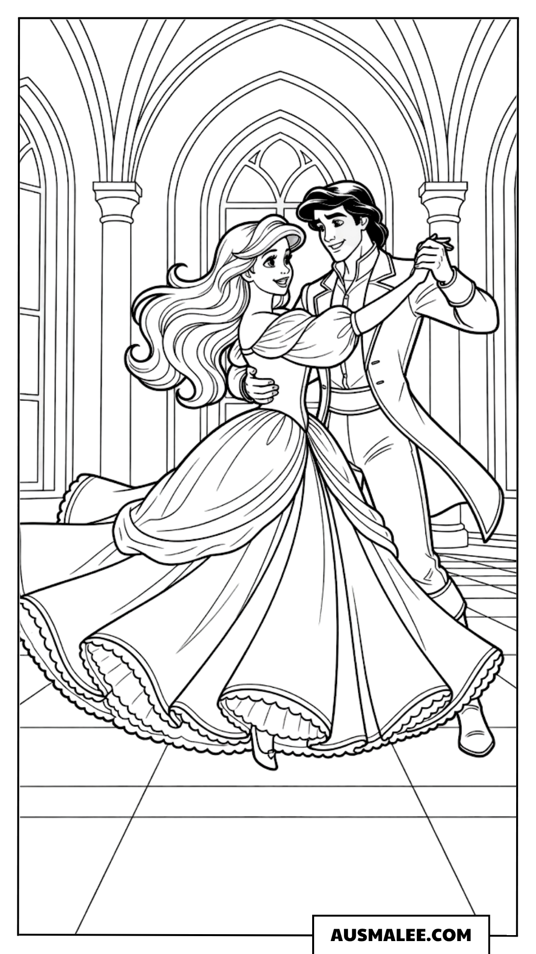 Arielle und Prinz Erik tanzen ausmalbild