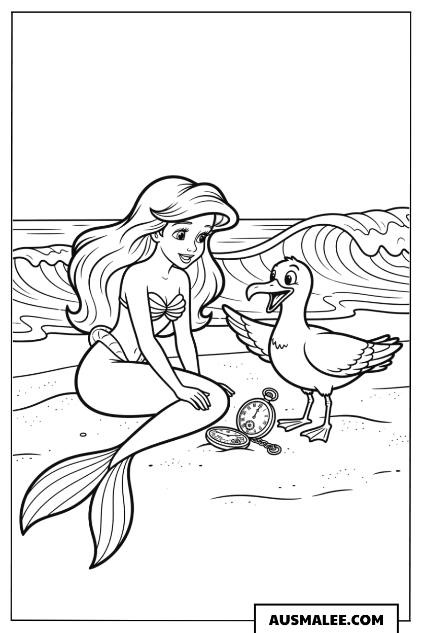 Arielle und Scuttle am Strand ausmalbild