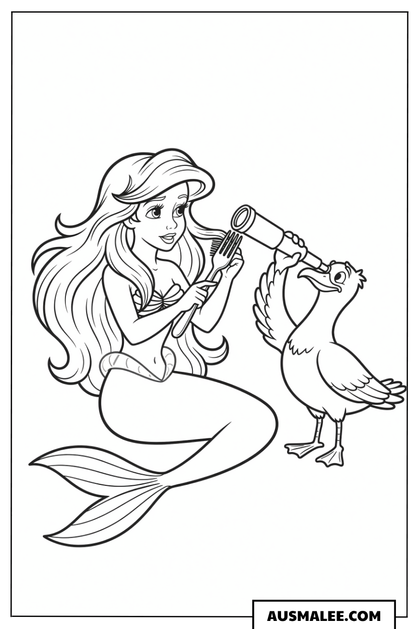 Arielle und Scuttle mit Fernrohr ausmalbild