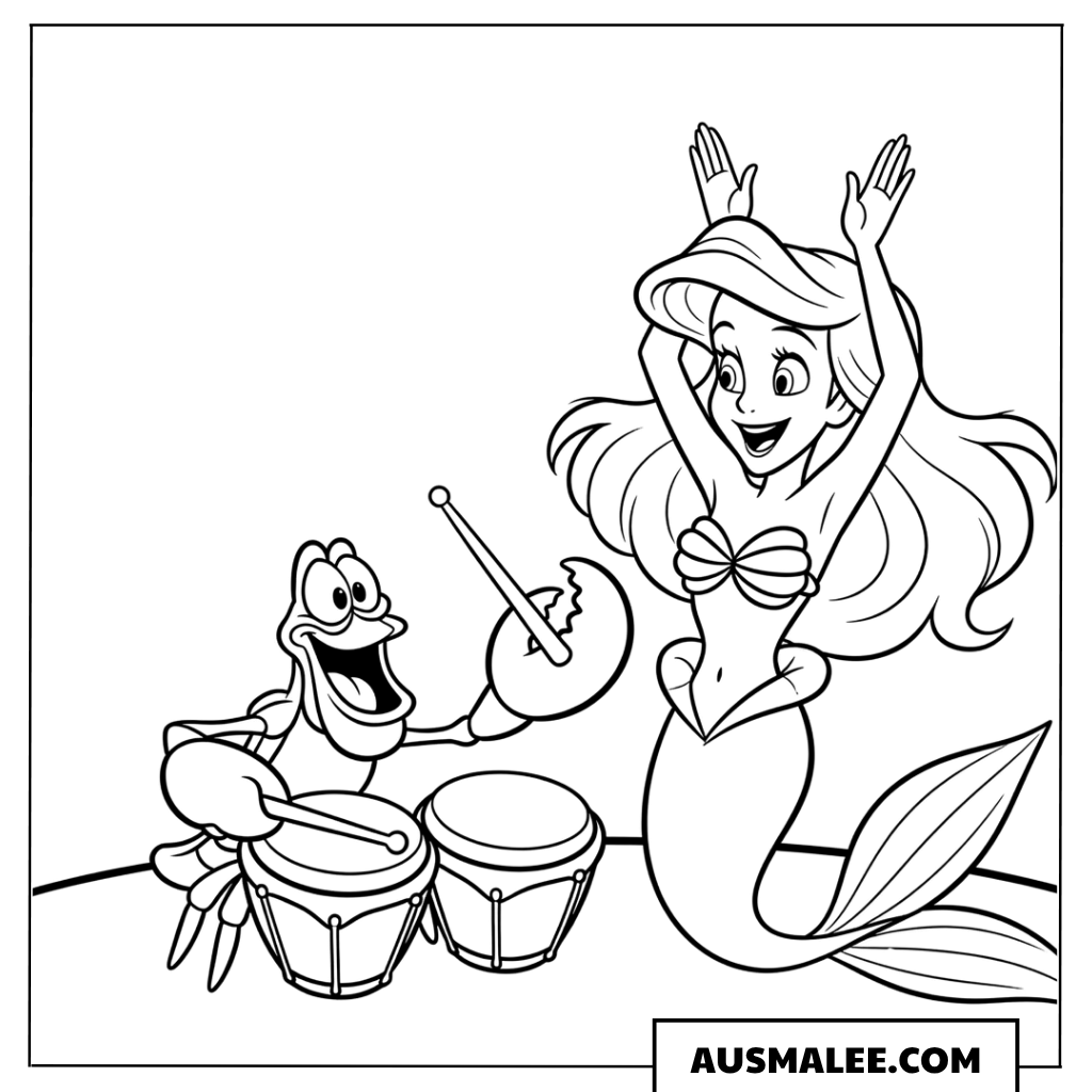 Arielle und Sebastian machen Musik ausmalbild